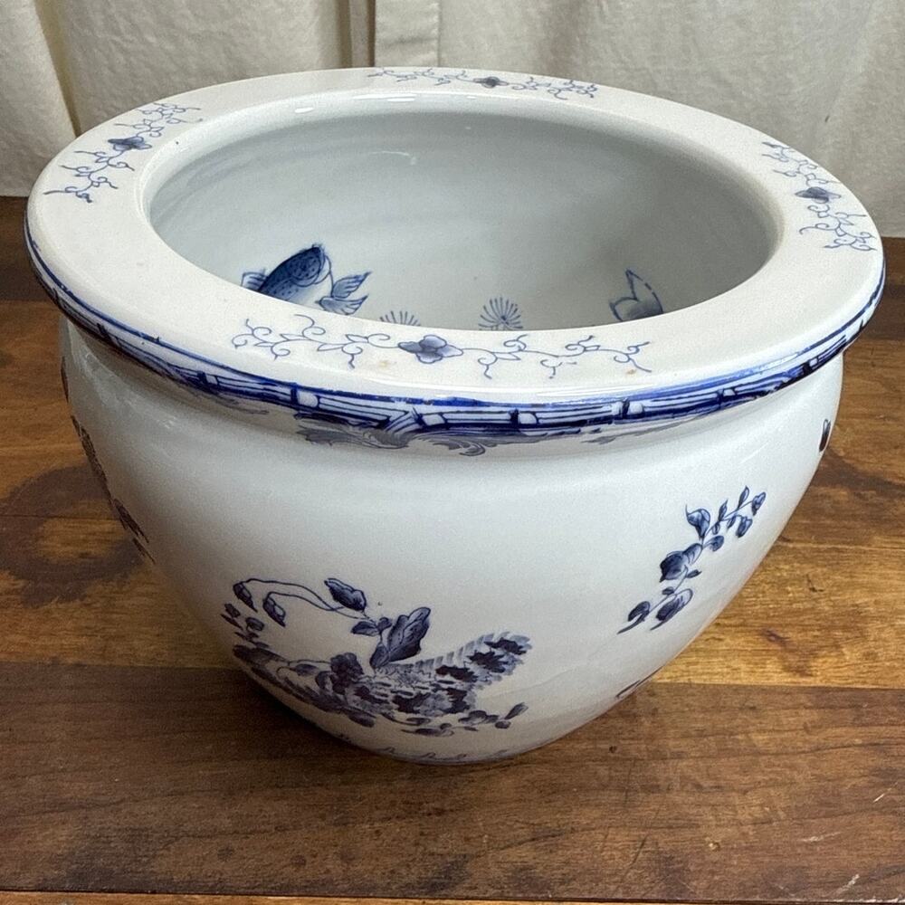 Nantucket Made In China Porcelain Koi Fish Bowl Planter Jardiniere Flower Pot